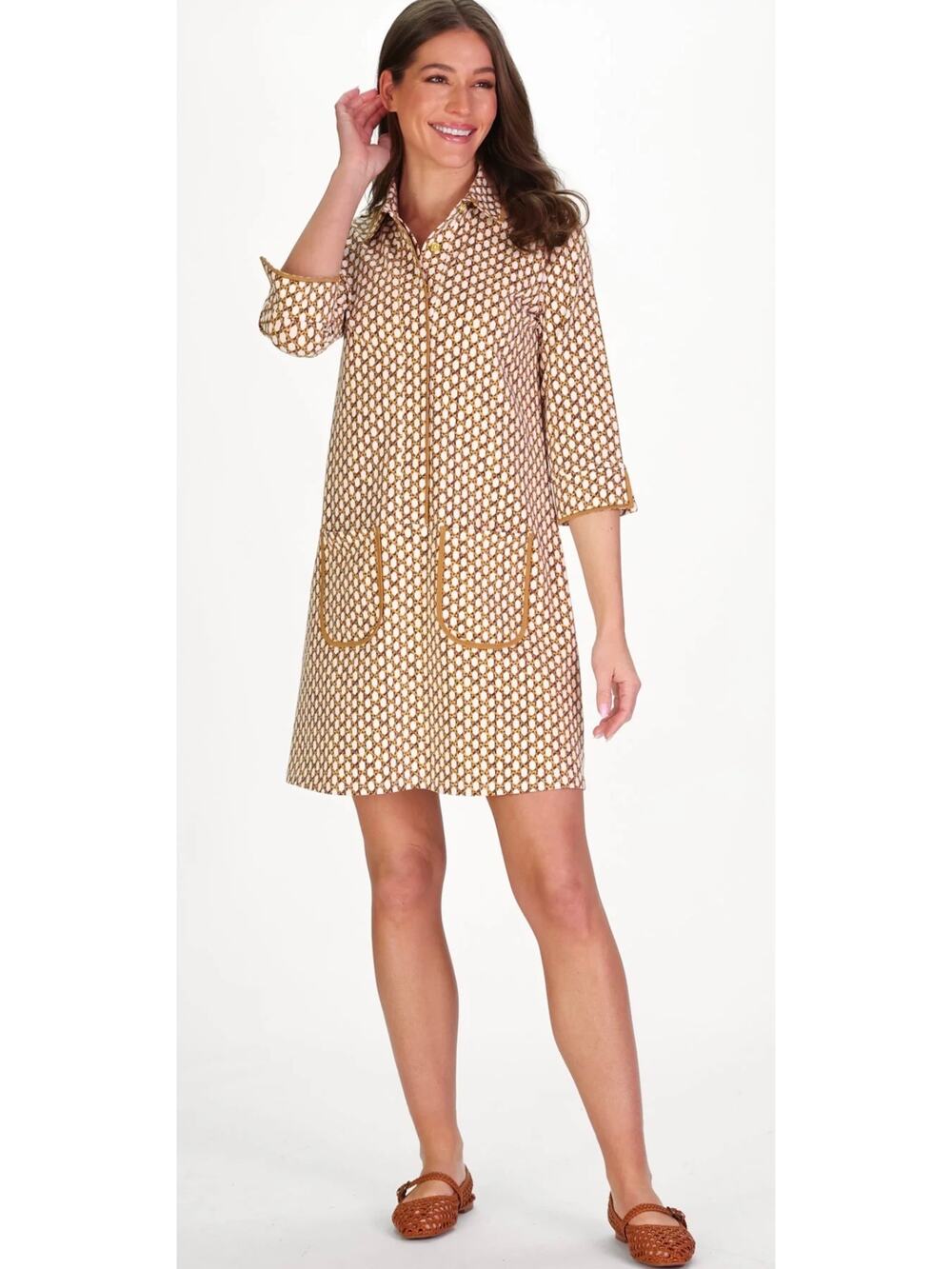 Duffield Lane Mini Dress Brown Cotton Blend A-line Shift
